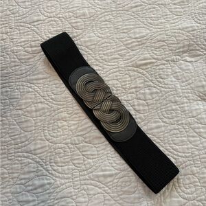 Black Elastic Belt with Silver Buckle